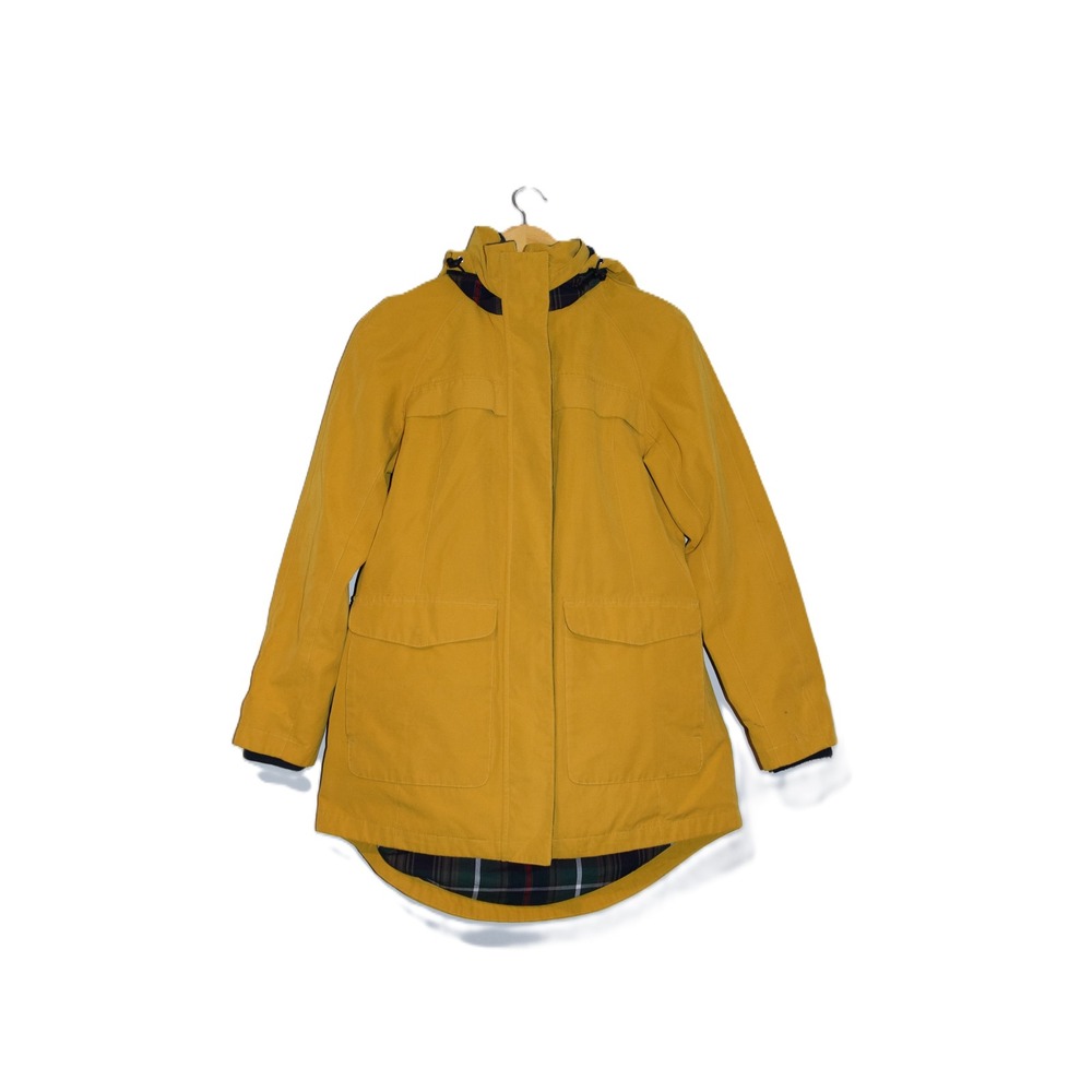 Womens Pendleton Mustard Yellow Hooded Parka Plaid Lined Jacket Small‎